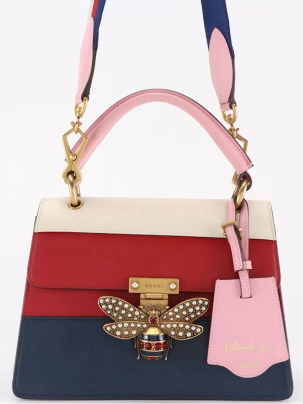 Gucci Queen Margaret Two-Way Bee Satchel in Multicolor Striped Calfskin Leather